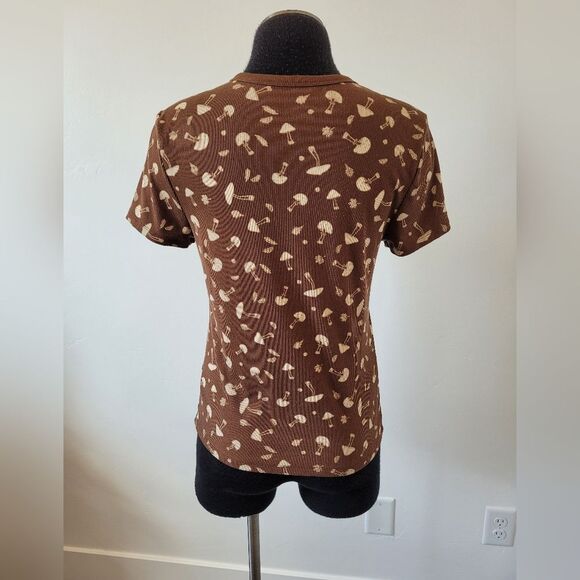 Brown Mushroom Ribbed T Shirt Stretchy Cottage Whimsical Fairy Grunge Woodland - Picture 4 of 10